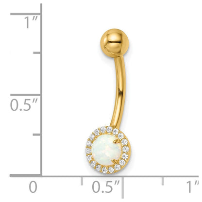 14K Gelbgold 14 Stärke Erzeugt Opal und Zirkonia Belly Ring
