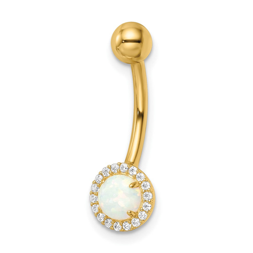 14K Gelbgold 14 Stärke Erzeugt Opal und Zirkonia Belly Ring