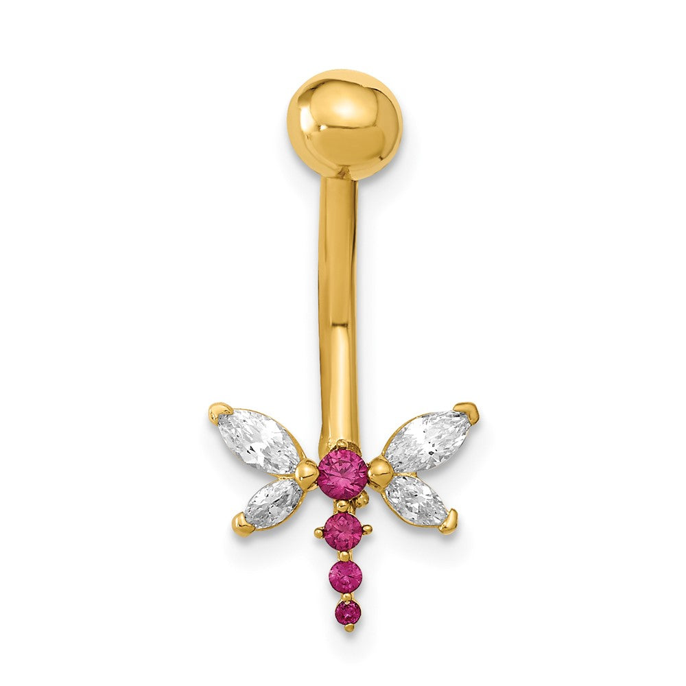 14K Gelbgold 14 Stärke Libelle Zirkonia Belly/navel Ring Body Schmuck