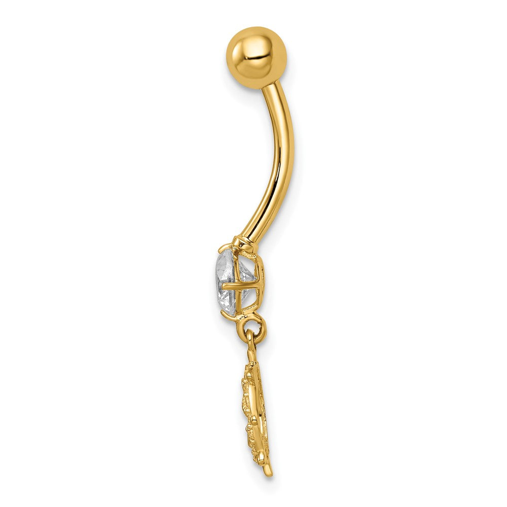 14K Gelbgold 14 Stärke Zirkonia Anker & Ships Rad Belly Ring
