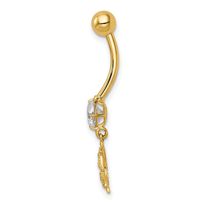14K Gelbgold 14 Stärke Zirkonia Anker & Ships Rad Belly Ring
