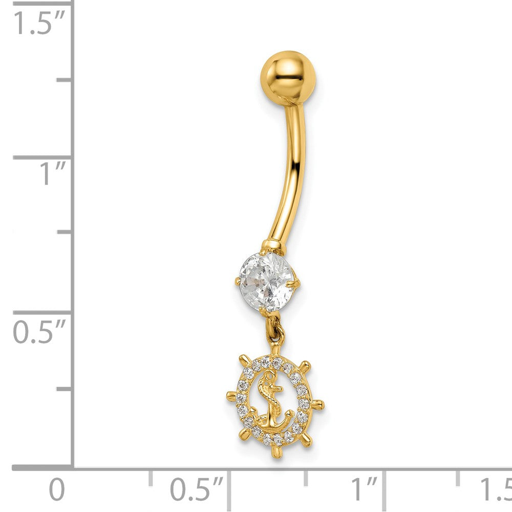 14K Gelbgold 14 Stärke Zirkonia Anker & Ships Rad Belly Ring