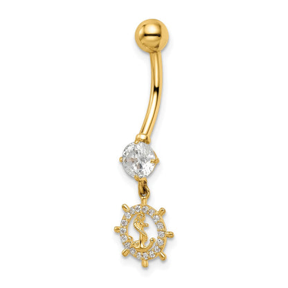 14K Gelbgold 14 Stärke Zirkonia Anker & Ships Rad Belly Ring