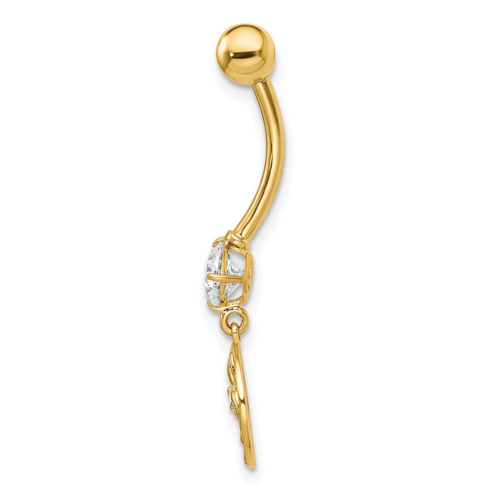 14K Gelbgold 14 Stärke Zirkonia Palme Trees Belly Ring