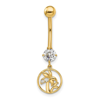 14K Gelbgold 14 Stärke Zirkonia Palme Trees Belly Ring