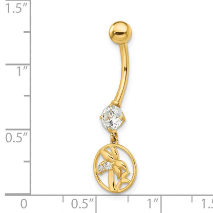 14K Gelbgold 14 Stärke Zirkonia Palme Trees Belly Ring