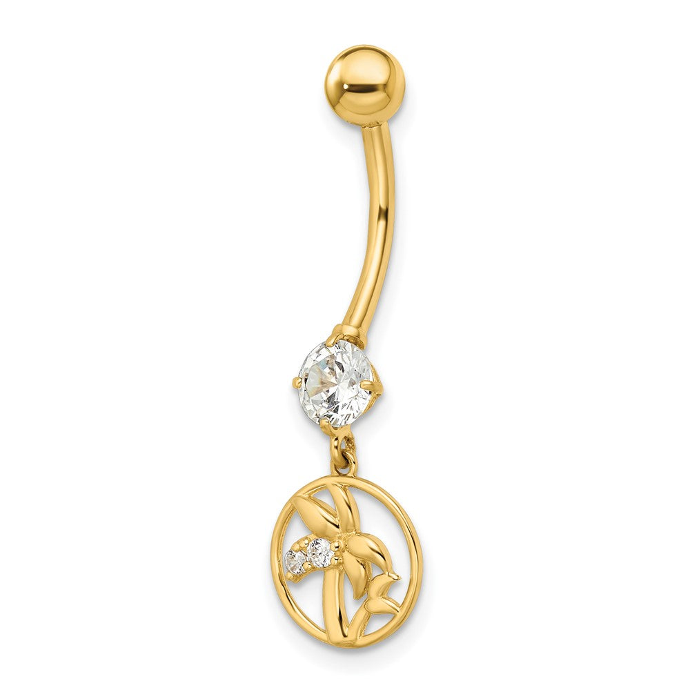 14K Gelbgold 14 Stärke Zirkonia Palme Trees Belly Ring