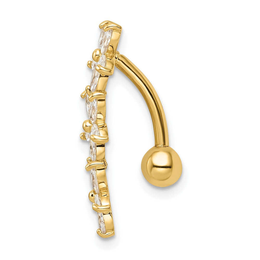 14K Gelbgold 14 Stärke Zirkonia 3 Blumen Hängend Belly Ring