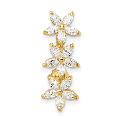 14K Gelbgold 14 Stärke Zirkonia 3 Blumen Hängend Belly Ring
