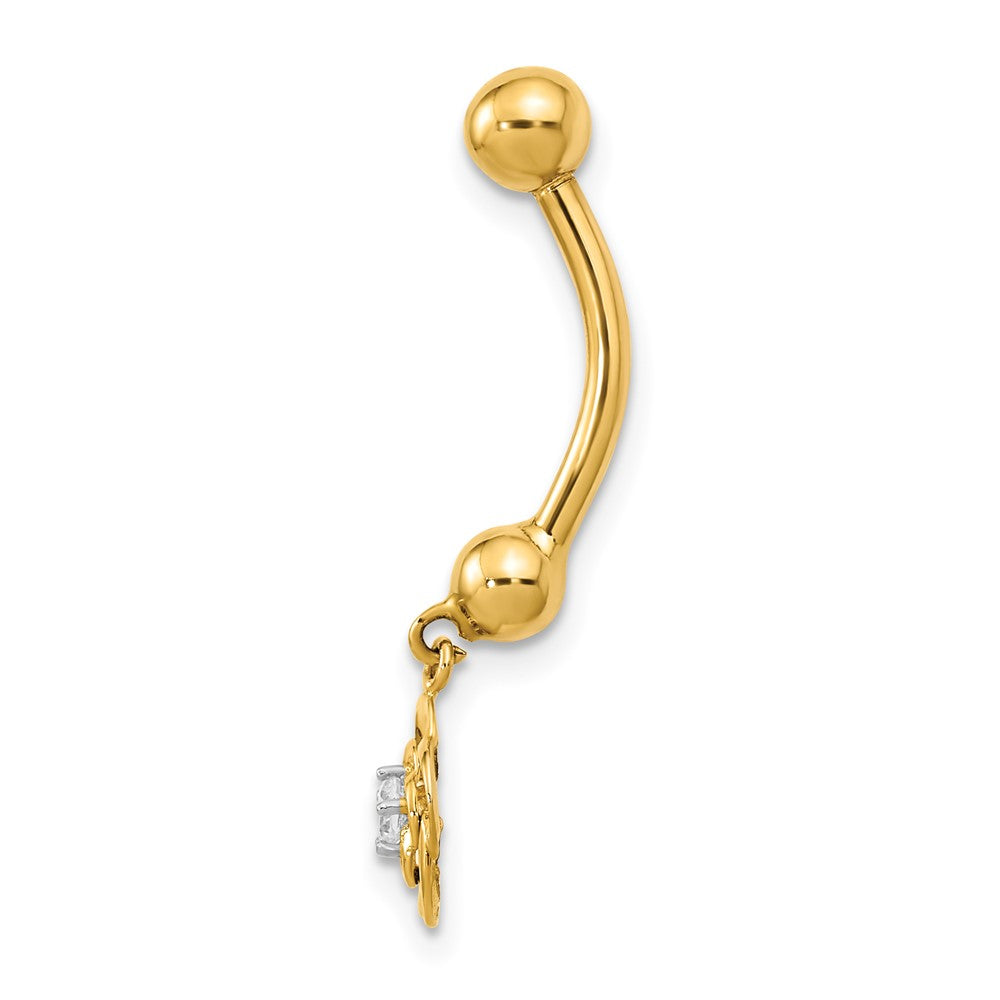 14K Gelbgold 14 Stärke Hängend Blume Zirkonia Belly/navel Ring Body Schmuck