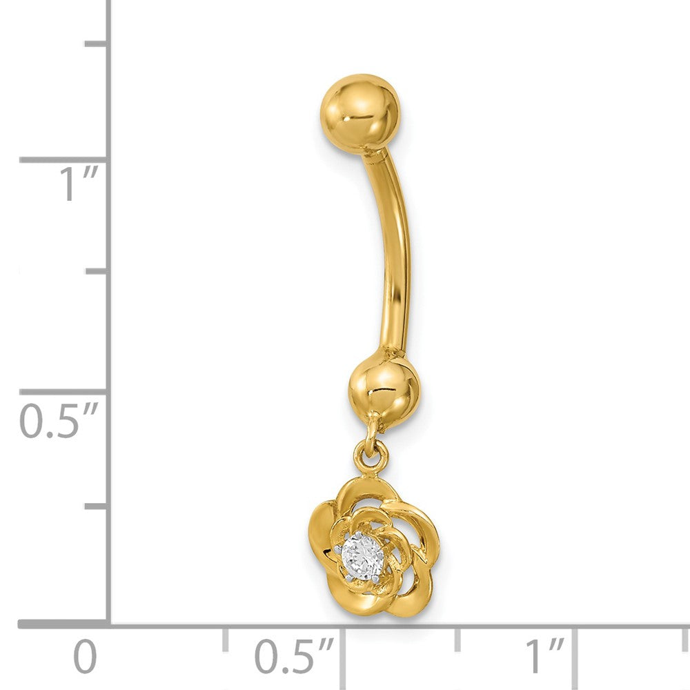 14K Gelbgold 14 Stärke Hängend Blume Zirkonia Belly/navel Ring Body Schmuck