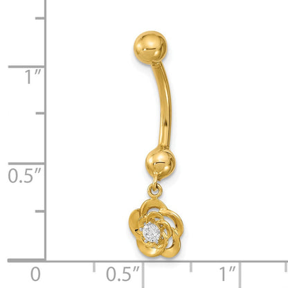 14K Gelbgold 14 Stärke Hängend Blume Zirkonia Belly/navel Ring Body Schmuck