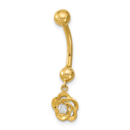14K Gelbgold 14 Stärke Hängend Blume Zirkonia Belly/navel Ring Body Schmuck