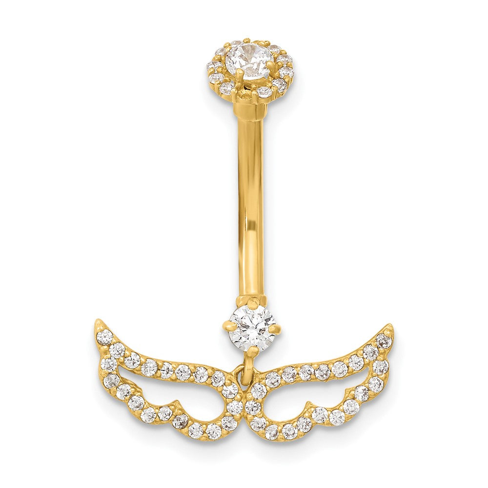 14K Gelbgold 14 Stärke Engel Flügel Zirkonia Belly/navel Ring Body Schmuck