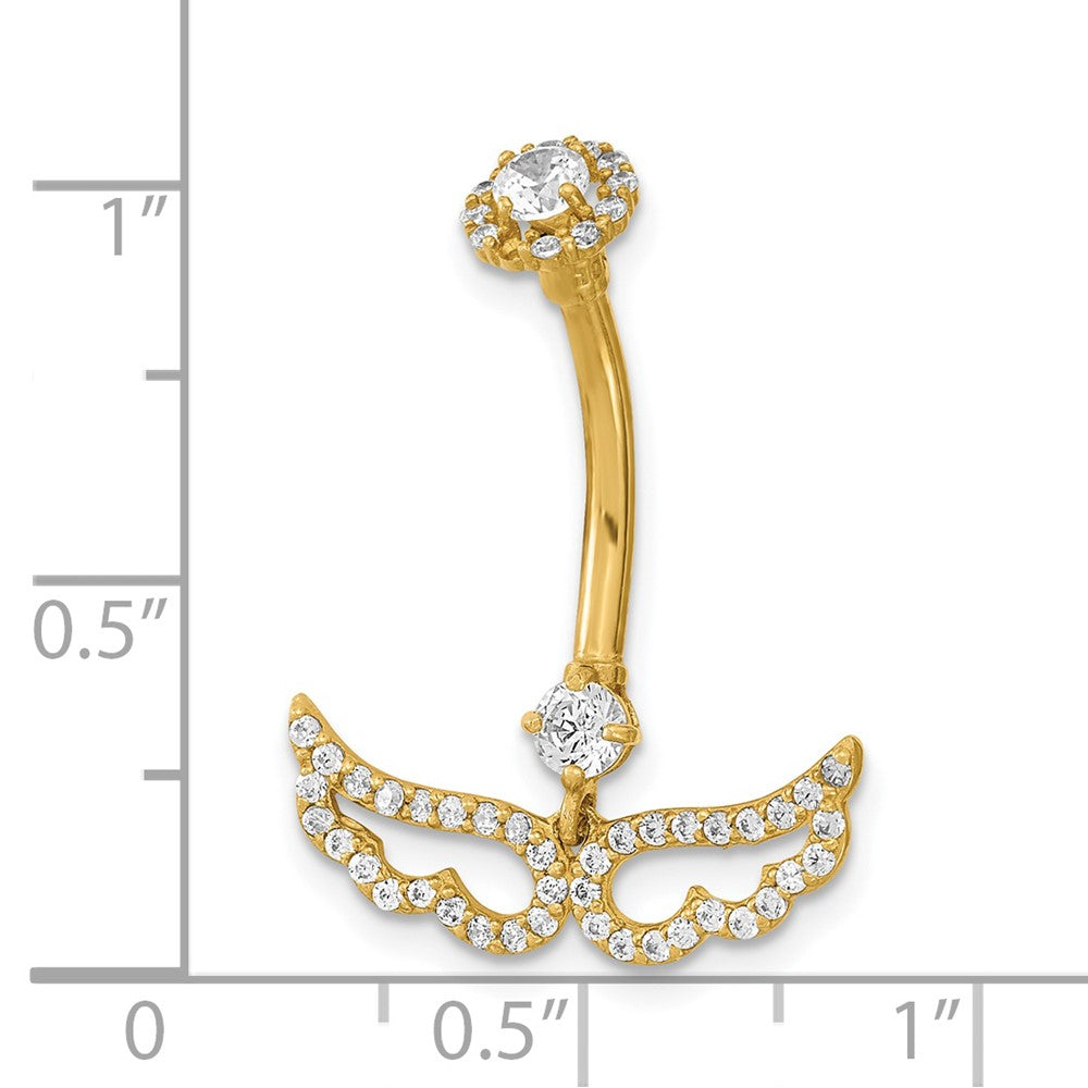 14K Gelbgold 14 Stärke Engel Flügel Zirkonia Belly/navel Ring Body Schmuck