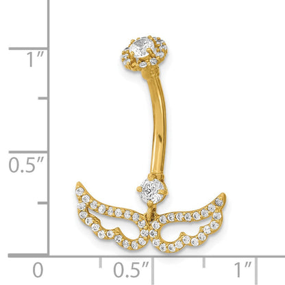 14K Gelbgold 14 Stärke Engel Flügel Zirkonia Belly/navel Ring Body Schmuck
