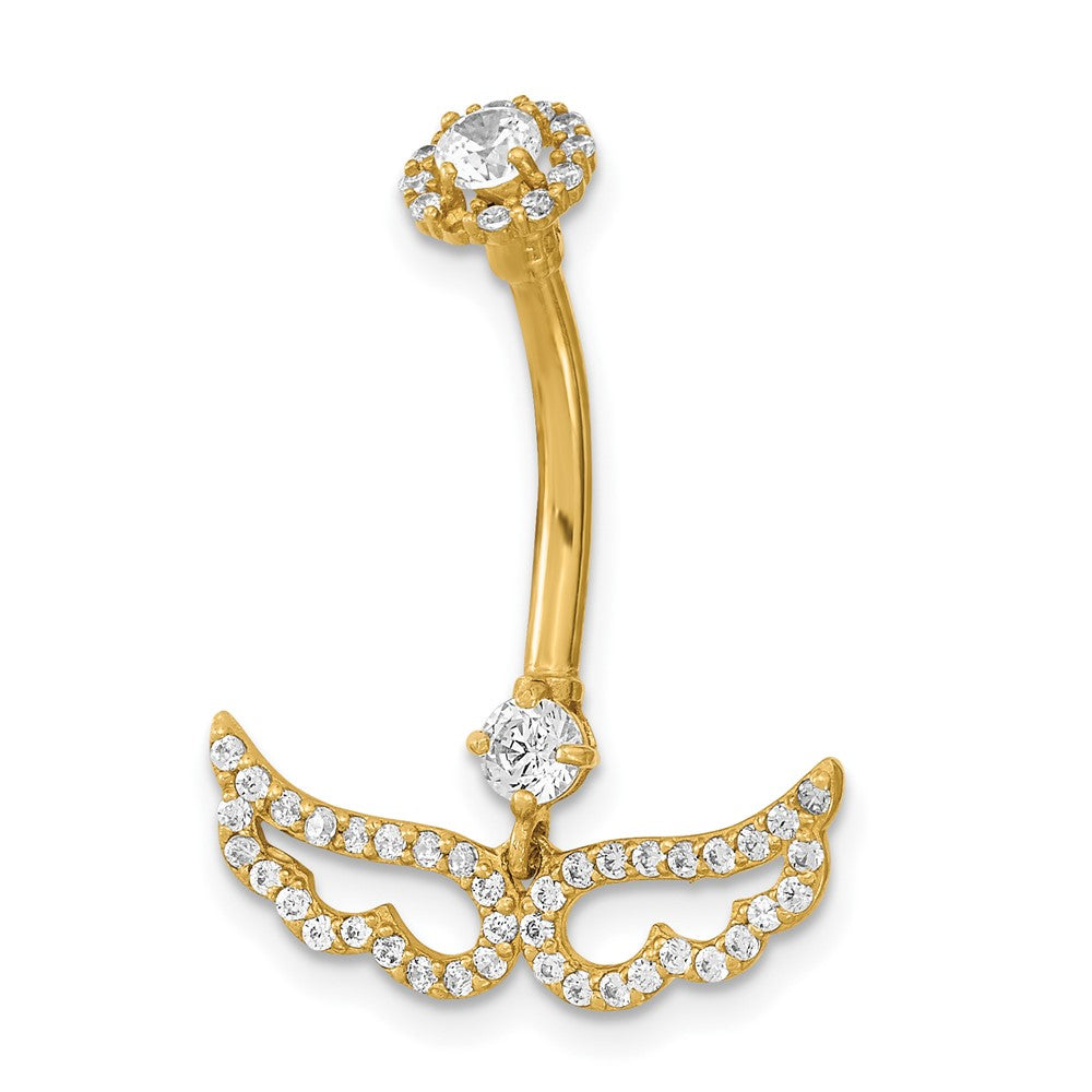 14K Gelbgold 14 Stärke Engel Flügel Zirkonia Belly/navel Ring Body Schmuck