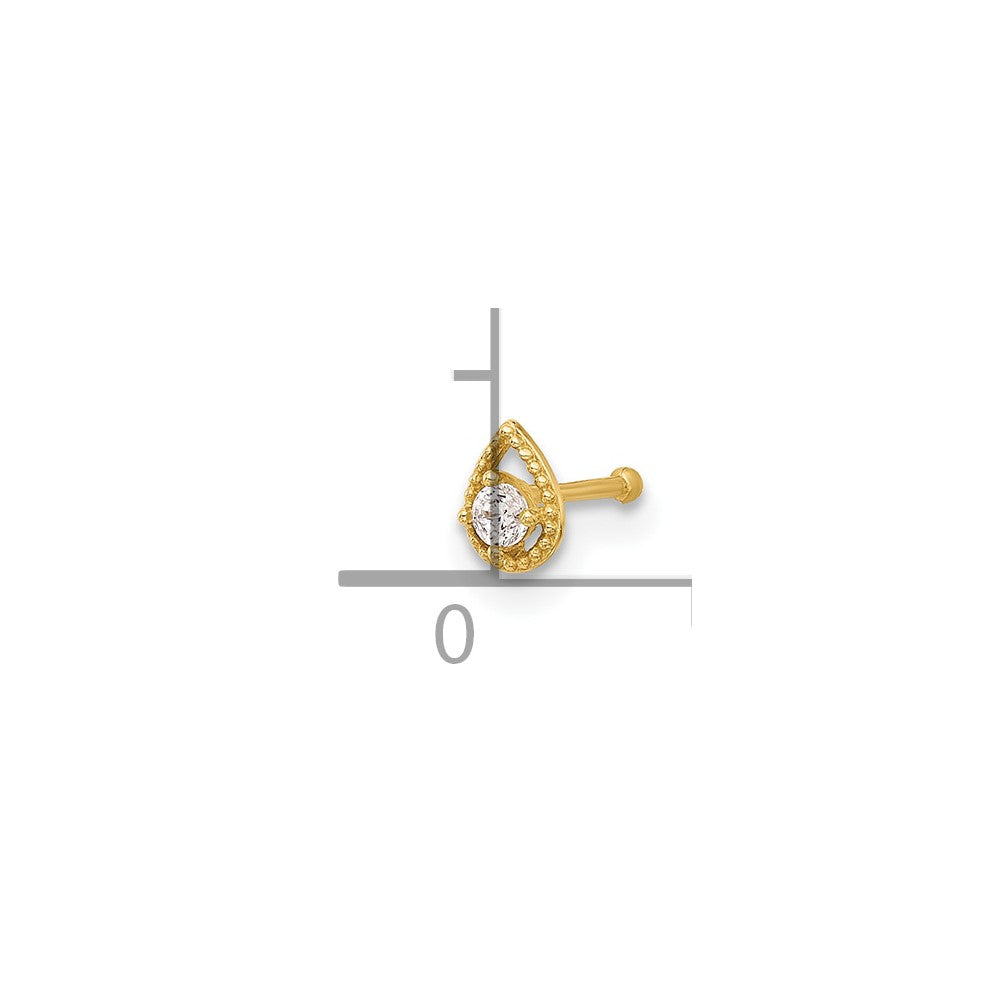 14K Gelbgold Poliert Zirkonia Tropfen Nasen Ohrstecker