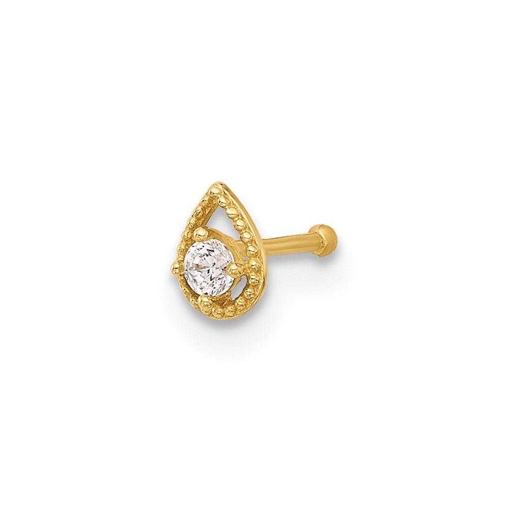 14K Gelbgold Poliert Zirkonia Tropfen Nasen Ohrstecker