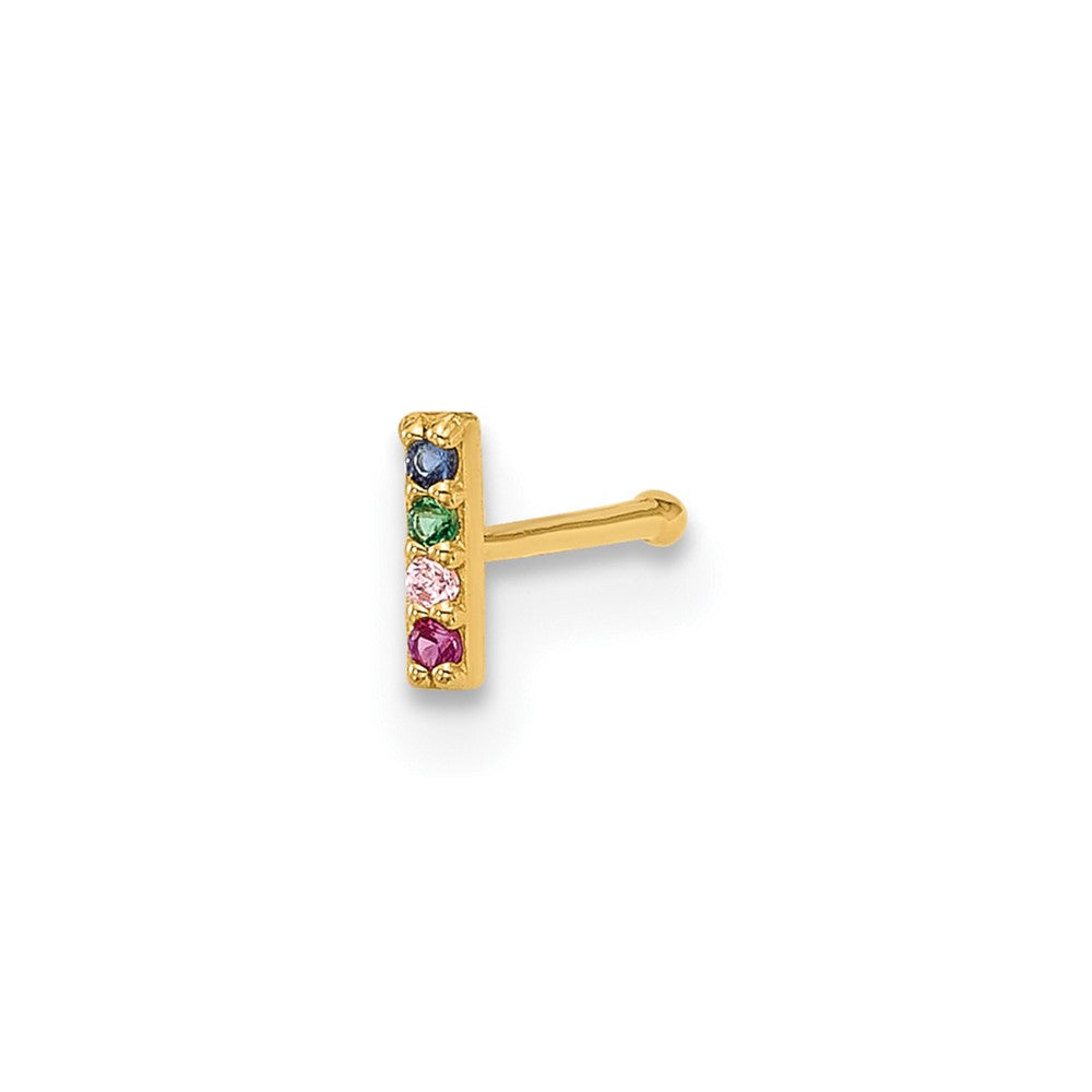 14K Gelbgold Poliert Mehrfarbig Zirkonia Stab Nasen Ohrstecker