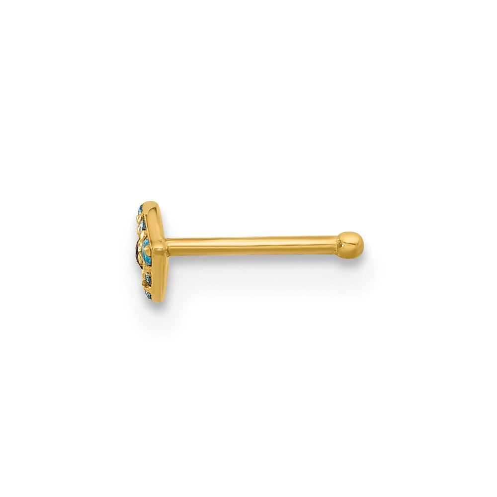 14K Gelbgold Poliert Blau Zirkonia Böse Auge Nasen Ohrstecker