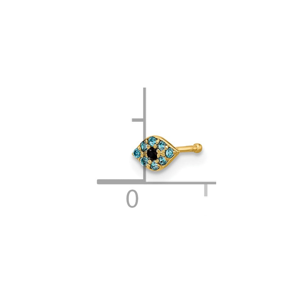 14K Gelbgold Poliert Blau Zirkonia Böse Auge Nasen Ohrstecker