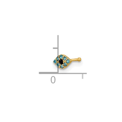 14K Gelbgold Poliert Blau Zirkonia Böse Auge Nasen Ohrstecker