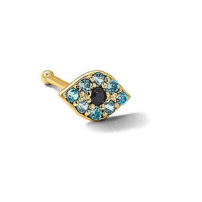 14K Gelbgold Poliert Blau Zirkonia Böse Auge Nasen Ohrstecker