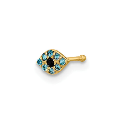 14K Gelbgold Poliert Blau Zirkonia Böse Auge Nasen Ohrstecker