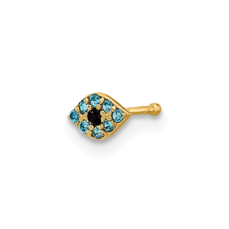 14K Gelbgold Poliert Blau Zirkonia Böse Auge Nasen Ohrstecker