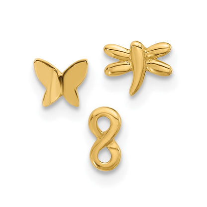 14K Gelbgold Poliert Unendlichkeit Symbol, Libelle und Schmetterling Nasen Ohrstecker