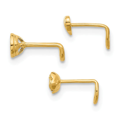 14K Gelbgold Poliert Zirkonia, Blume und Herz Nasen Ring Set