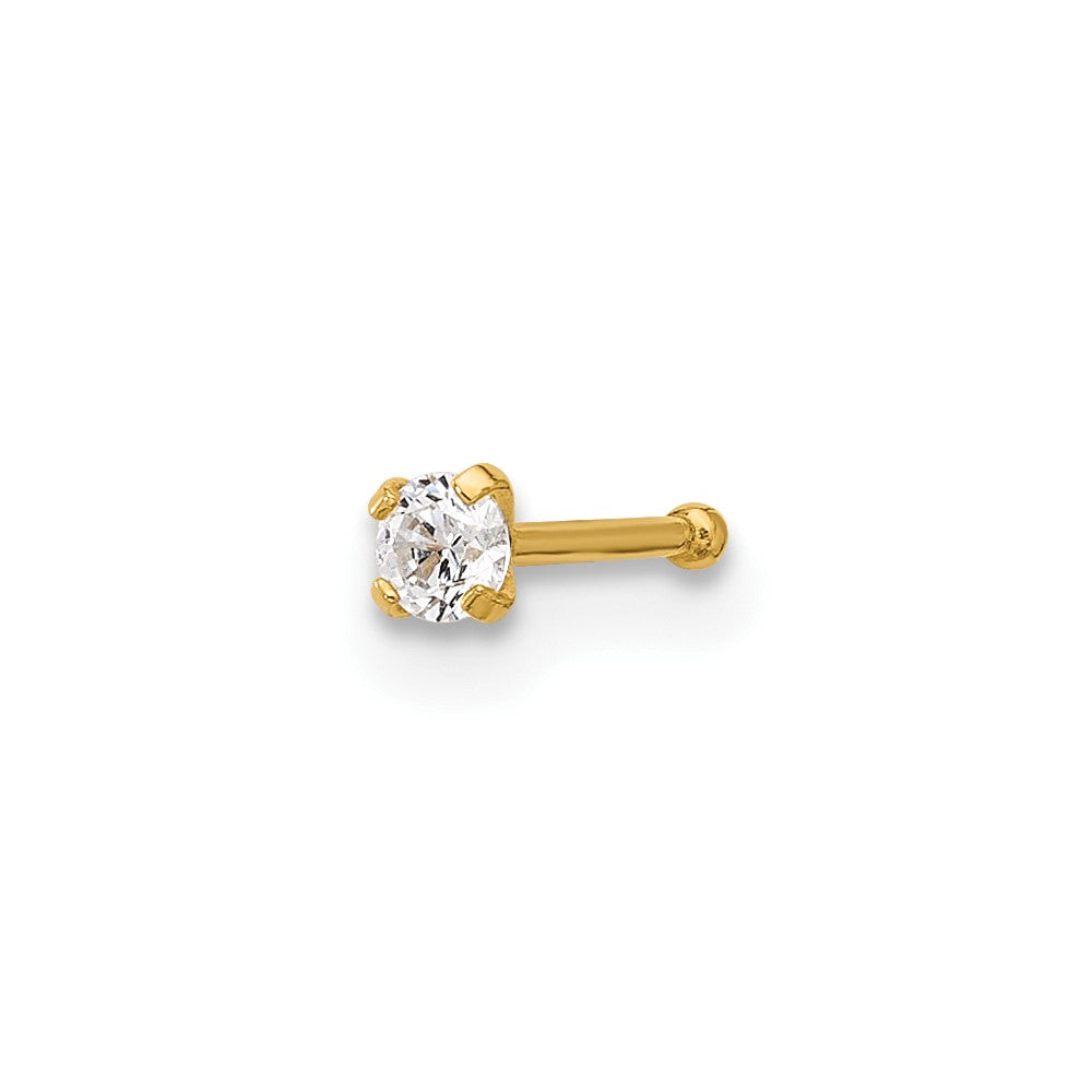 14K Gelbgold Poliert 2.5mm Zirkonia Nasen Ohrstecker