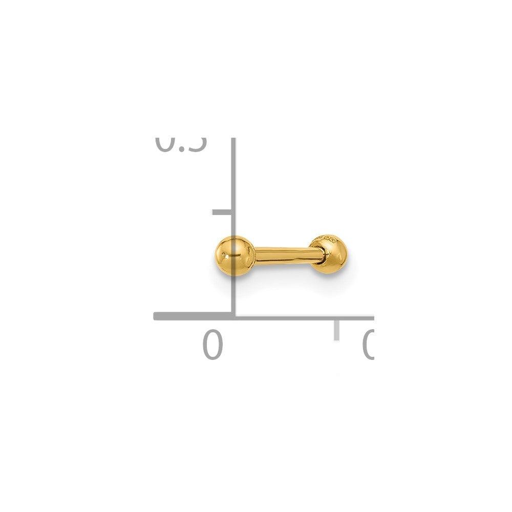 14K Gelbgold Poliert 2.5mm Kugel Stab Labret Ohrstecker