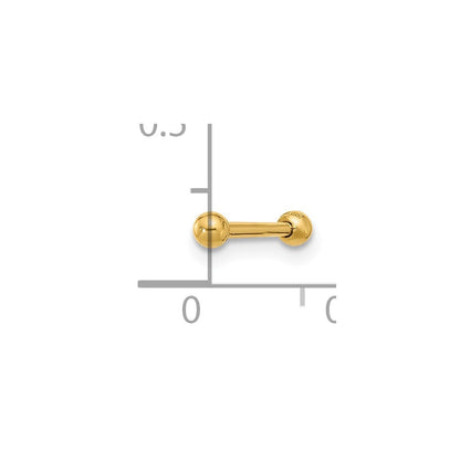 14K Gelbgold Poliert 2.5mm Kugel Stab Labret Ohrstecker