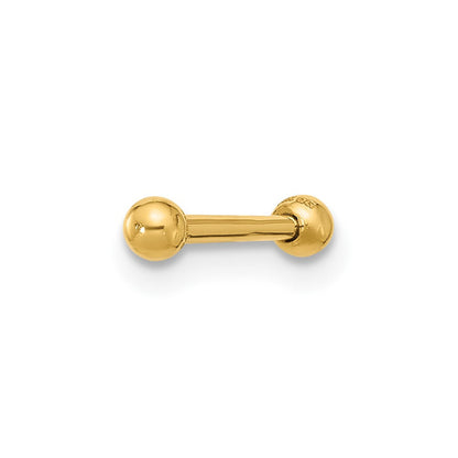 14K Gelbgold Poliert 2.5mm Kugel Stab Labret Ohrstecker