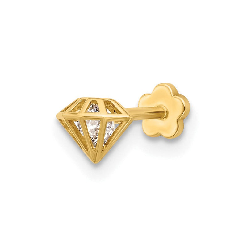 14K Gelbgold Poliert Zirkonia 3d Diamant Geformt Cartilage Body Schmuck