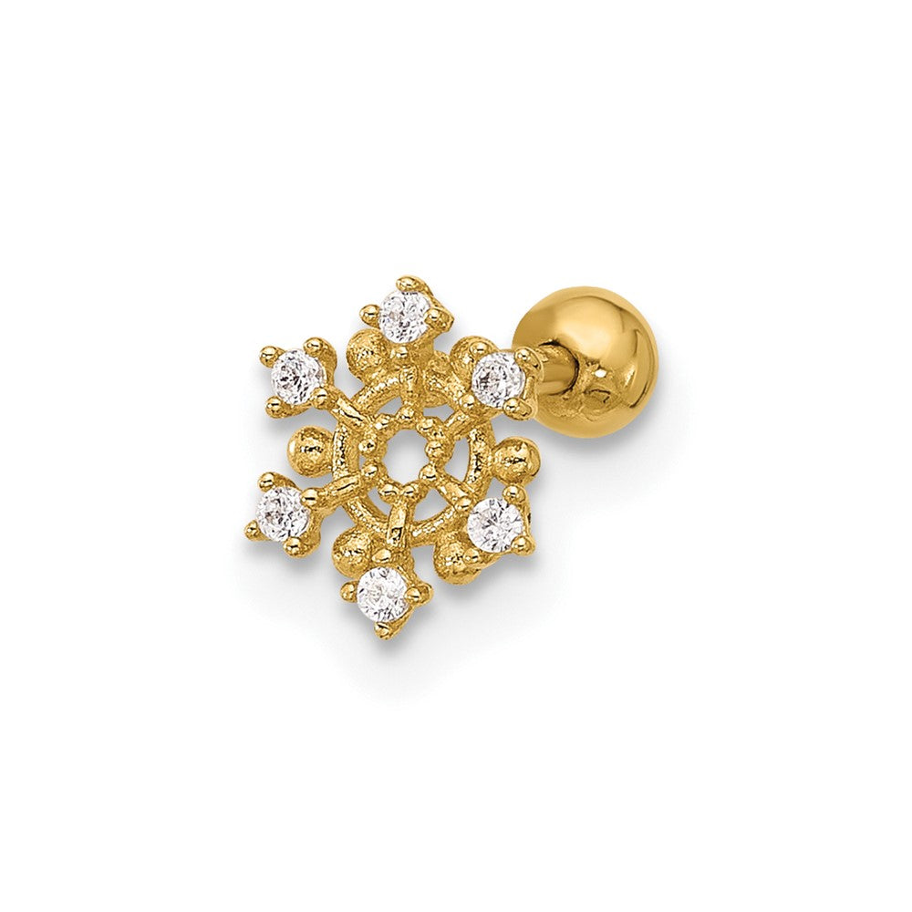 14K Gelbgold Poliert Zirkonia Schneeflocke Cartilage Ohrstecker