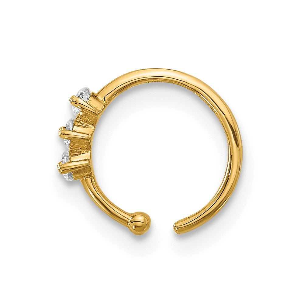 14K Gelbgold Poliert 3 Stein Zirkonia Nasen Ring