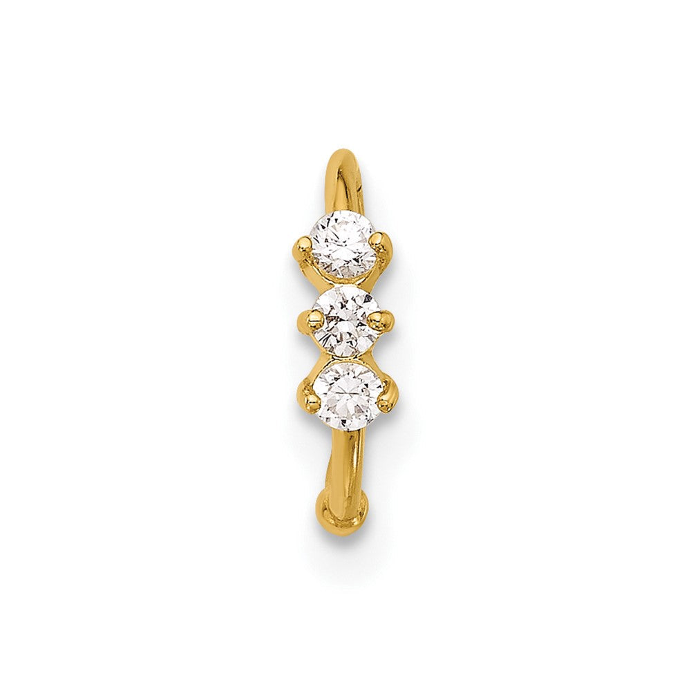 14K Gelbgold Poliert 3 Stein Zirkonia Nasen Ring