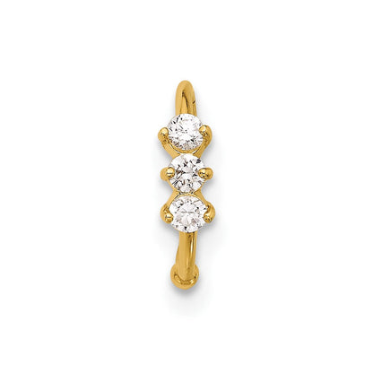 14K Gelbgold Poliert 3 Stein Zirkonia Nasen Ring