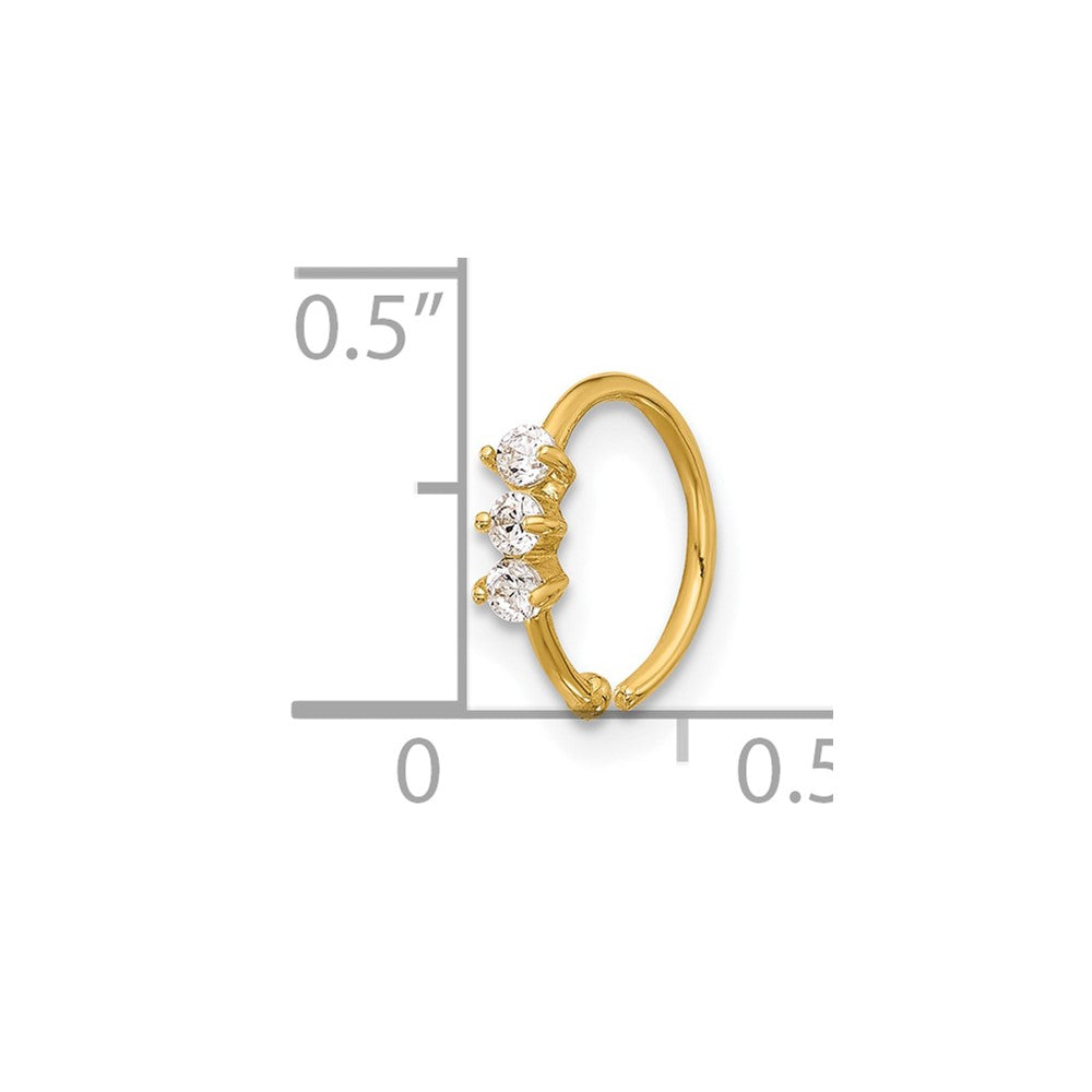 14K Gelbgold Poliert 3 Stein Zirkonia Nasen Ring