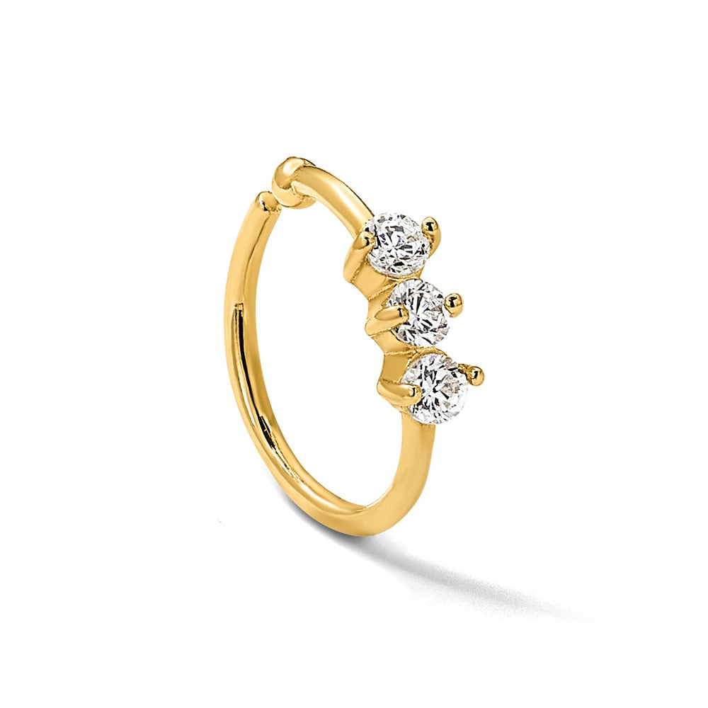 14K Gelbgold Poliert 3 Stein Zirkonia Nasen Ring