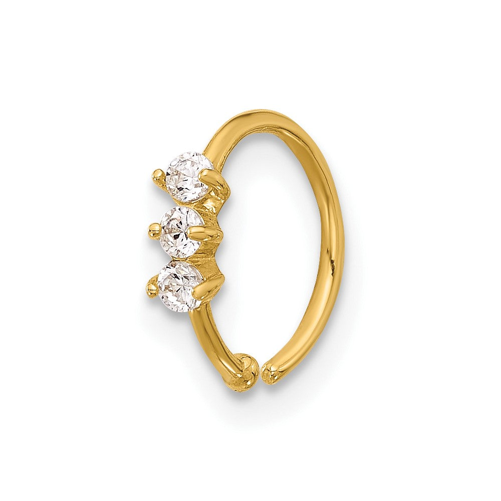 14K Gelbgold Poliert 3 Stein Zirkonia Nasen Ring