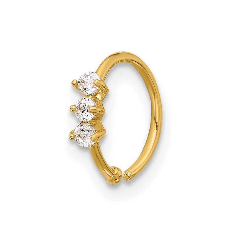 14K Gelbgold Poliert 3 Stein Zirkonia Nasen Ring