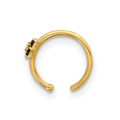 14K Gelbgold Poliert Schwarz und Weiß Zirkonia Blume Nasen Ring