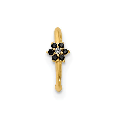 14K Gelbgold Poliert Schwarz und Weiß Zirkonia Blume Nasen Ring