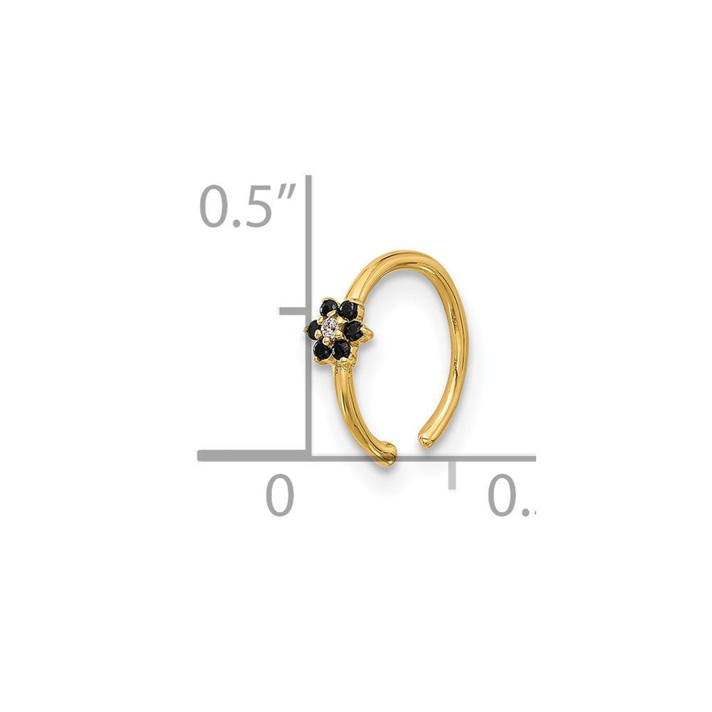 14K Gelbgold Poliert Schwarz und Weiß Zirkonia Blume Nasen Ring