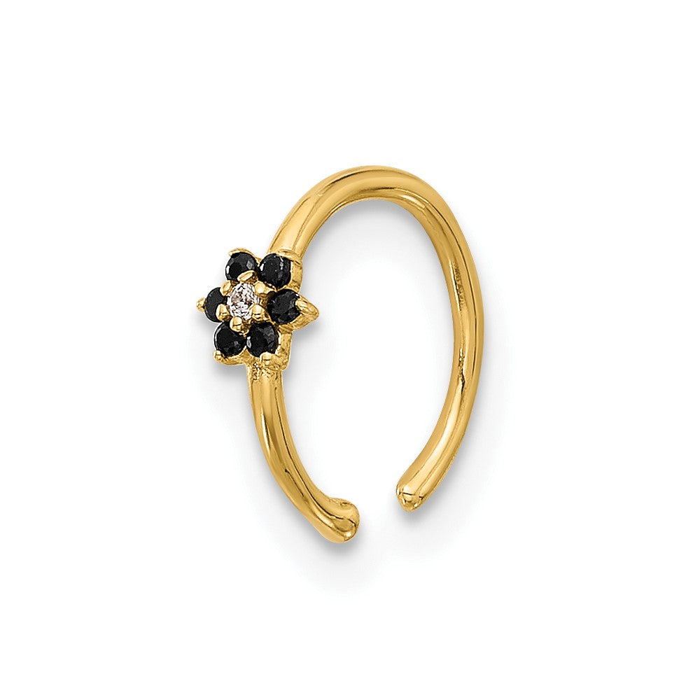 14K Gelbgold Poliert Schwarz und Weiß Zirkonia Blume Nasen Ring