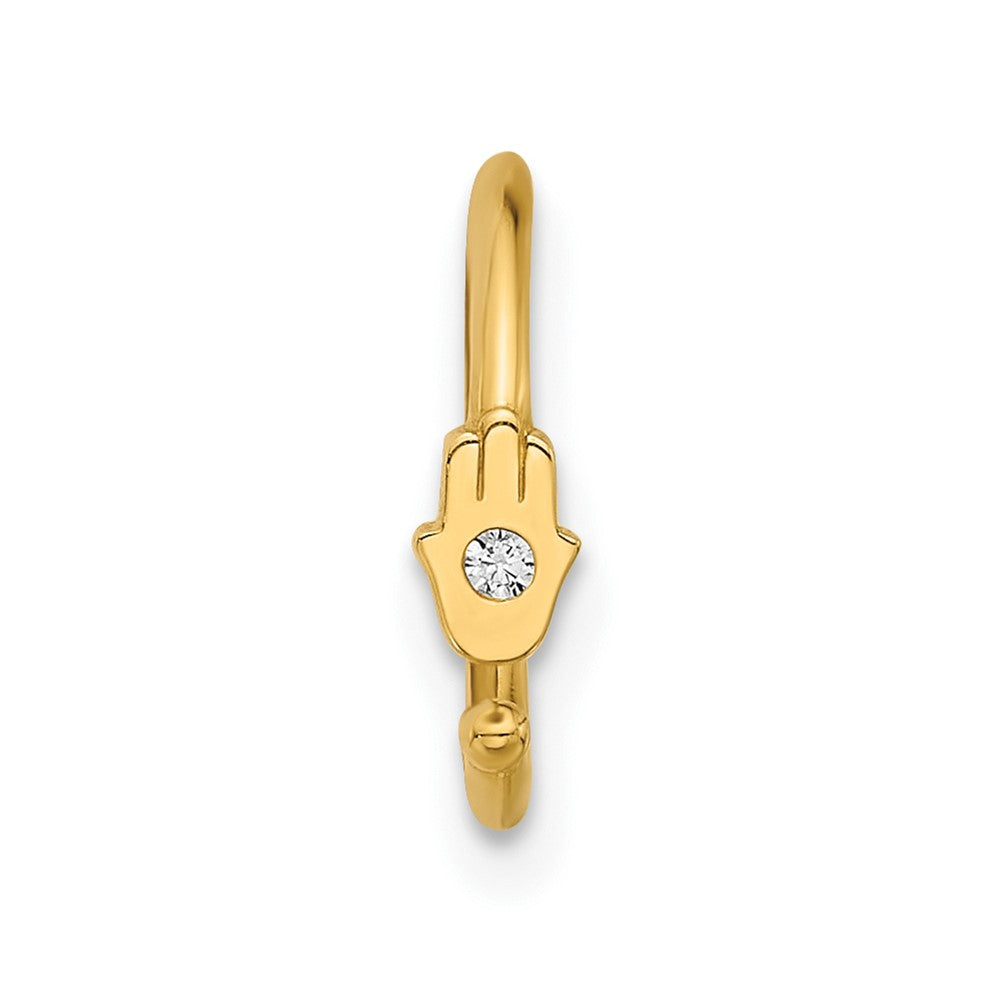 14K Gelbgold Poliert Zirkonia Hamsa Nasen Ring